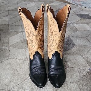 Ariat Black and Tan Heeled Boots with Western Stitching